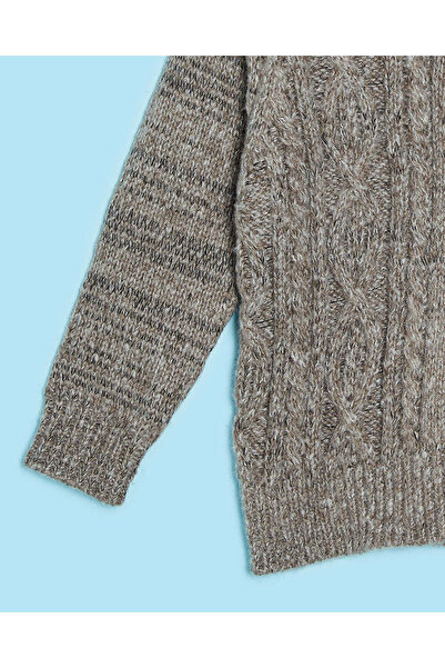 REDTAG Infant Boys Brown Half Zip Cable Pullover Sweater