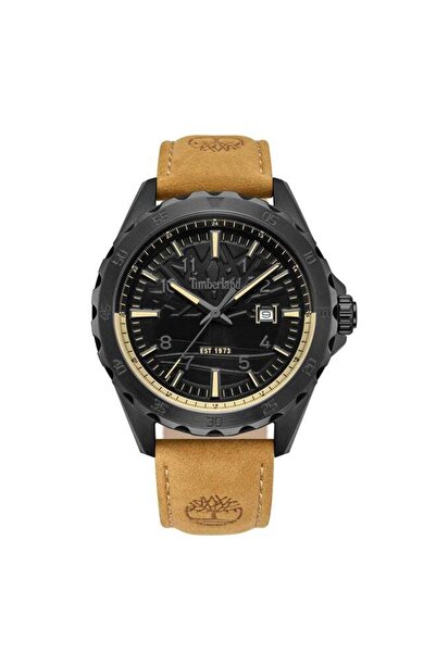Timberland ساعة داي بوند متعددة الوظائف للرجال مقاس 45 مم - مينا أسود وحزام ج...