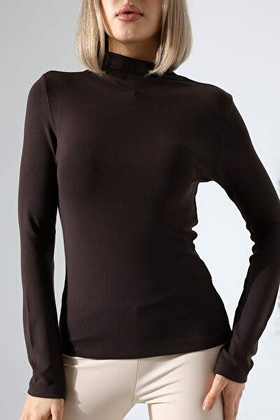 Endies Μακρυμάνικο ψηλός λαιμός Basic γυναικείο μπλουζάκι 21950 ΚΑΦΕ