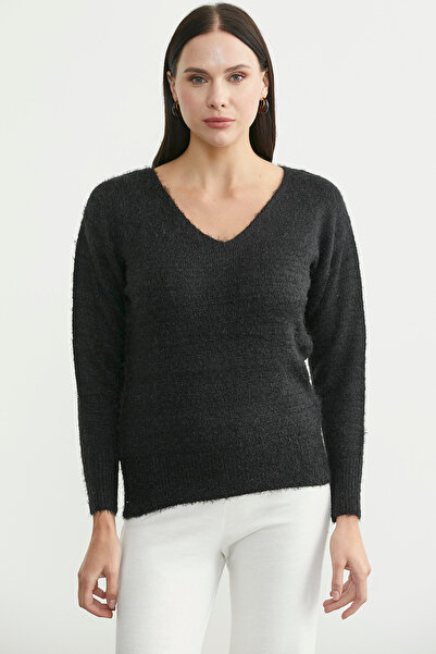 Sementa Yumoş V-Neck Basic Knit Sweater - Black