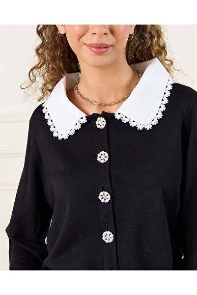 REDTAG Senior Girls Black Peterpan Collar Sweater