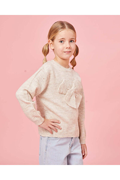 REDTAG Girls Beige Pullover With Bow Details