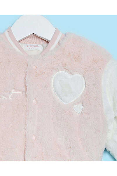 REDTAG Infant Girls Pink And White Fur Varsity Jacket