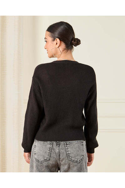 REDTAG Women Black Button Front Knit Cardigan