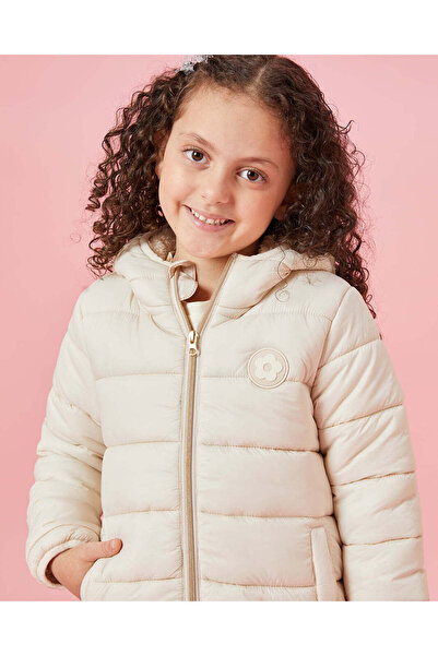 REDTAG Girls Beige Quilted Hooded Jacket