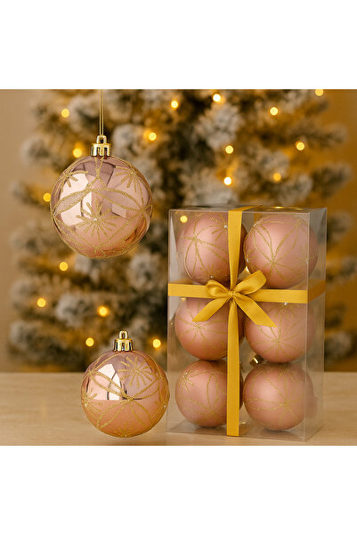 Selgot Christmas Baubles, Diameter 8 cm, 6 pcs, Color Pink-Gold, Model 5