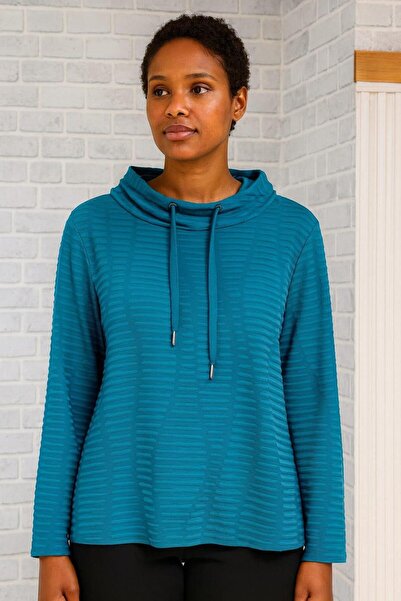 Moda cameo Mohinto Rahat Form Dokulu Kumaş Sweatshirt Petrol Yeşili