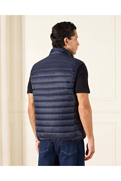 REDTAG Men Navy Sleeveless Puffer Jacket