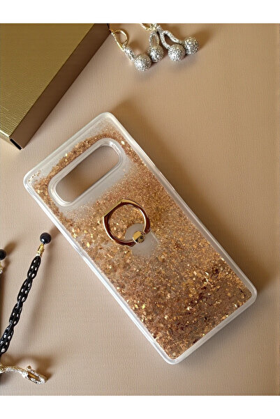 Merwish Samsung Galaxy S10 Plus Compatible Shiny Silicone Case with Water Glitter Ring and Stand Gold