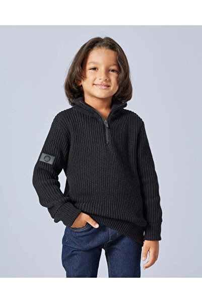 REDTAG بلوفر أسود بنصف سحاب للأولاد