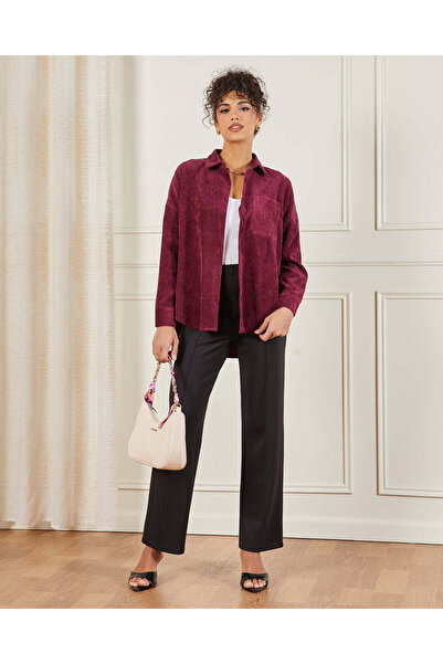 REDTAG قميص نسائي من كودوروي بورجوندي بأزرار