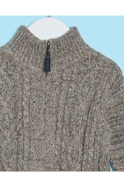 REDTAG Infant Boys Brown Half Zip Cable Pullover Sweater