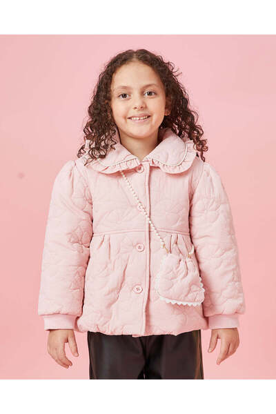 REDTAG Girls Pink Bow Quilted Jacket With A Bag