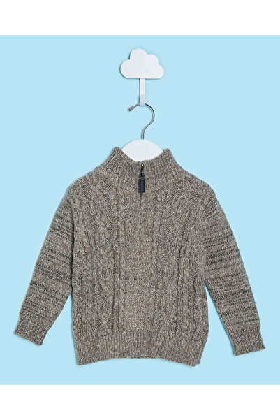 REDTAG Infant Boys Brown Half Zip Cable Pullover Sweater