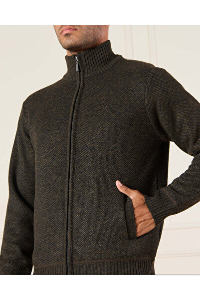 REDTAG Men Olive Bonded Turtle Neck Knitted Sweatshirt