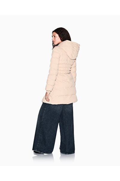 Armani Exchange Women's Elastic Cuffs Long Sleeve Hooded Collar Pocket Ecru Coat Xw000652 Af15984-U1051