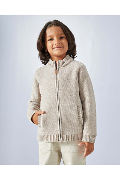 REDTAG بلوفر بسحاب مبطن بالفرو من قماش الشنيل باللون البيج للأولاد