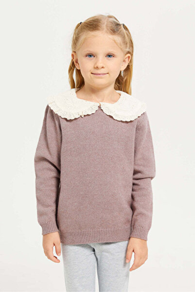 REDTAG Girl Pink Lace Schiffli Collared Pullover