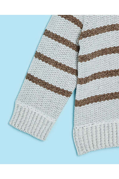 REDTAG Infant Boys Grey Striped Bonded Sweater