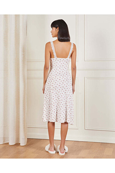 REDTAG Women White Print Lace Long Chemise