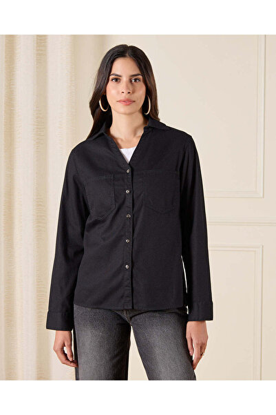 REDTAG Women Black Denim Button Front Shacket