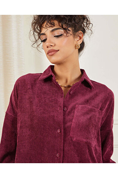 REDTAG قميص نسائي من كودوروي بورجوندي بأزرار