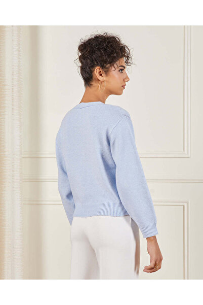 REDTAG Women Blue Knitted Button Front Cardigan