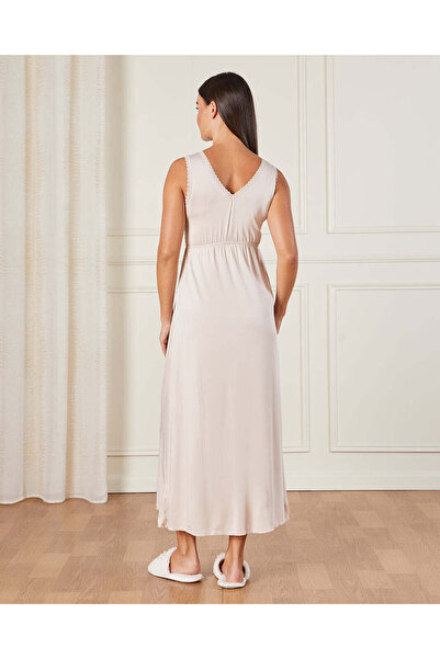 REDTAG Women Ivory Lace Embellished Long Chemise