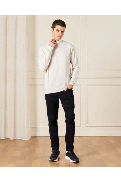 REDTAG Men Ivory High Neck Sweater