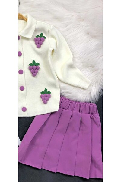 zavera for kids Girl's Grape Applique Knitwear Double Set