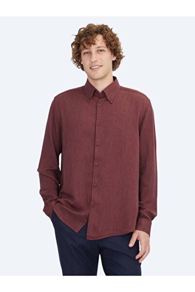 Kip Πουκάμισο Casual με υφαντό σχέδιο σε μπορντό χρώμα κανονικής εφαρμογής