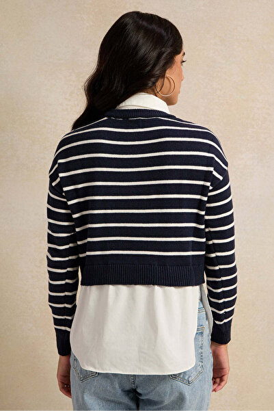 REDTAG Women Black And White Striped With Solid Woven Twofer