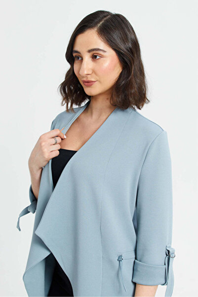 REDTAG Blue Front Open Sleeve Turn Up Drawstring Waist Shacket