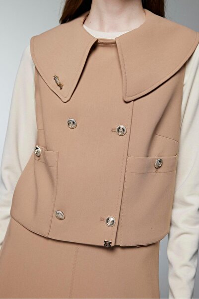 Zühre Camel Triple Combination Suit with Accessory and Button Detail Tk-1371