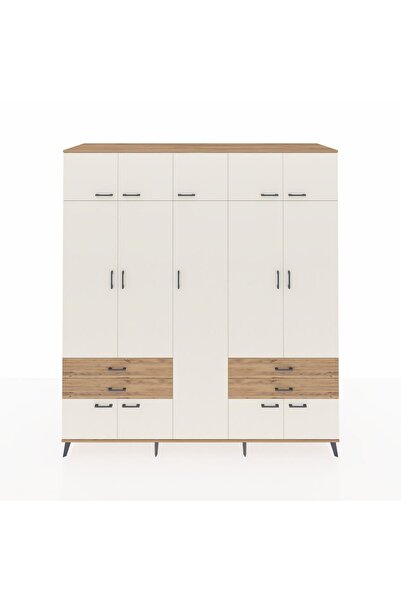Dienni Kronos Dolap 12 Raflı 4 Çekmeceli 2 Askılı 220x59x243 Çam-Aytaşı/Çam
