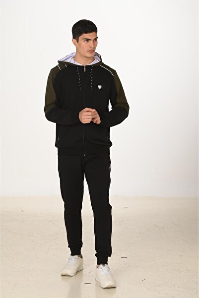 Marco Ferry Men's Cotton Full Zip Hooded Tracksuit Set Black 5282-S