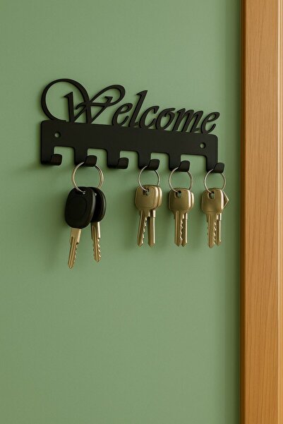 VENON WELCOME SİYAH METAL ANAHTARLIK Askılığı Askılı Modern Duvar Dekoru Duvar Askısı