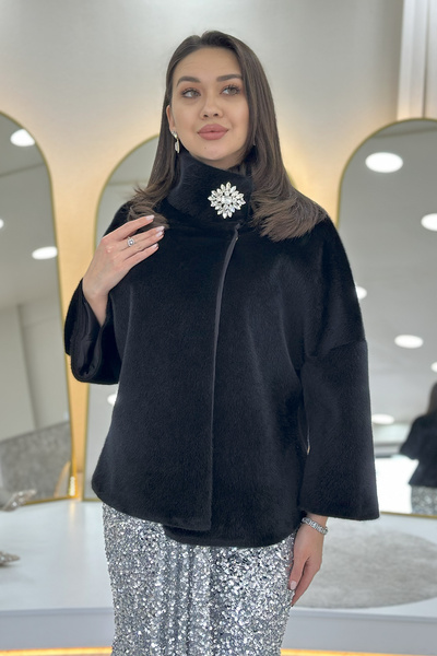 thezkscom Rochie de seara pentru femei guler ridicat cu pietre aplicate blana alb, negru