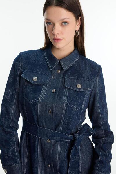 Zühre Belted Sport Navy Blue Jacket C-0159