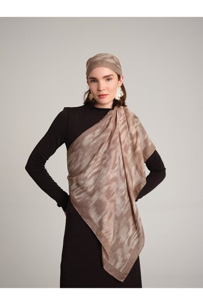 Ayshara شال يالاز بنقشة الزيبرا دمشقي مزدوج الجوانب - كريمي بيج