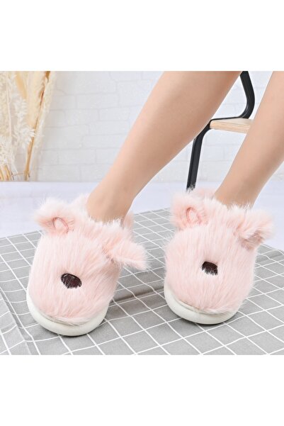 Tmall Women's Fluffy Slippers,With Rabbit I,With Fur,TM1PD1069,Pink