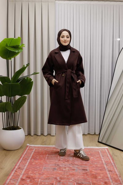 MOONSC Jacket Collar Double-Breasted Belted Cashmere Coat Premium