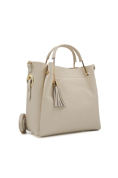 Posete Fagaras Bryna Leather Purse - Beige, Casual Bag Made of Genuine Leathe...