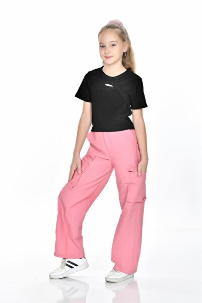 Kamex Parachute Cargo Pocket Buttoned Zippered School Girl's Trousers
