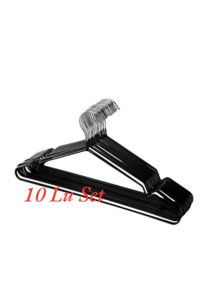 ada tasarım market Silikon Kaplı Tel Askı Kaydırmaz Askı Ince Tel Askı Siyah Renk 10 Adet