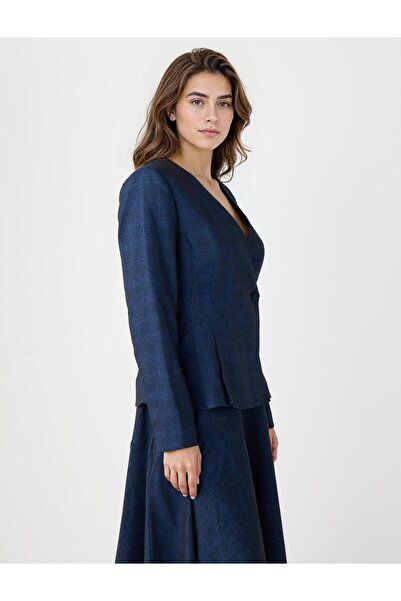 Jimmy Key Μπλε ναυτικό υφαντό μπουφάν με καρό σχέδιο