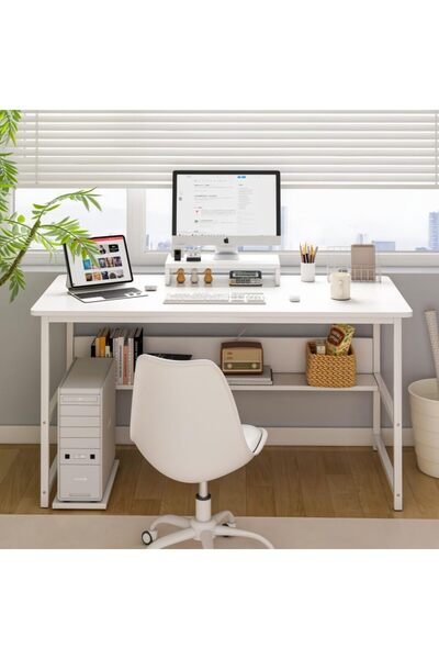 Roam shop Study Desk with Writing Desk Table Gaming Table Computer Desk with Bookshelf 120 * 55*73CM (White)