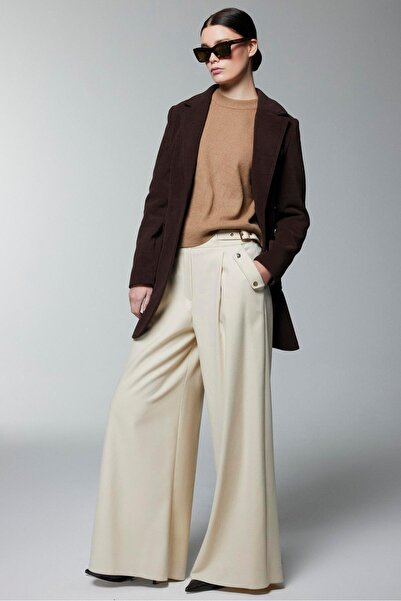 Zühre Double-Breasted Brown Jacket with Collar Belt Detail C-0170