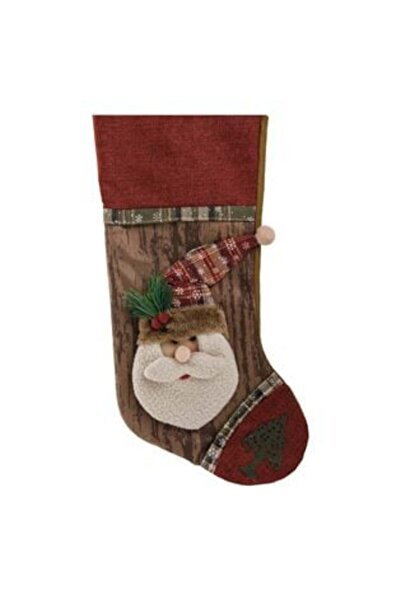 OEM Cizmulita Decorativa de Craciun Maro Rosie Mos Craciun cu Caciula in Carouri Pin Berries 47 cm