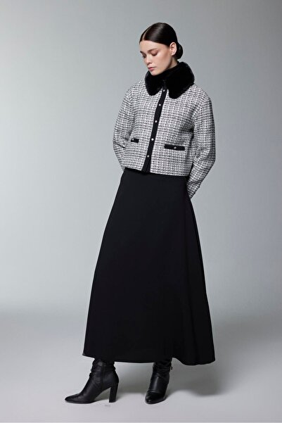 Zühre Fur Collar Button Detailed Ecru Double Suit Tk-1201